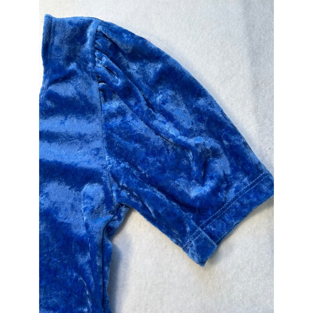 Body Basics Kids Royal Blue Crushed Velvet Leotard Short Sleeve Dance Size 14/16 - Picture 2 of 4